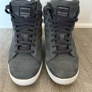 Puma Charcoal Textured Suede Wedge High-Tops